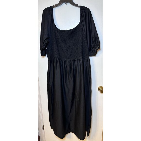 NWOT Old Navy 4X Puff Sleeve Midi Dress Black Smocked with Pockets - Picture 6 of 13